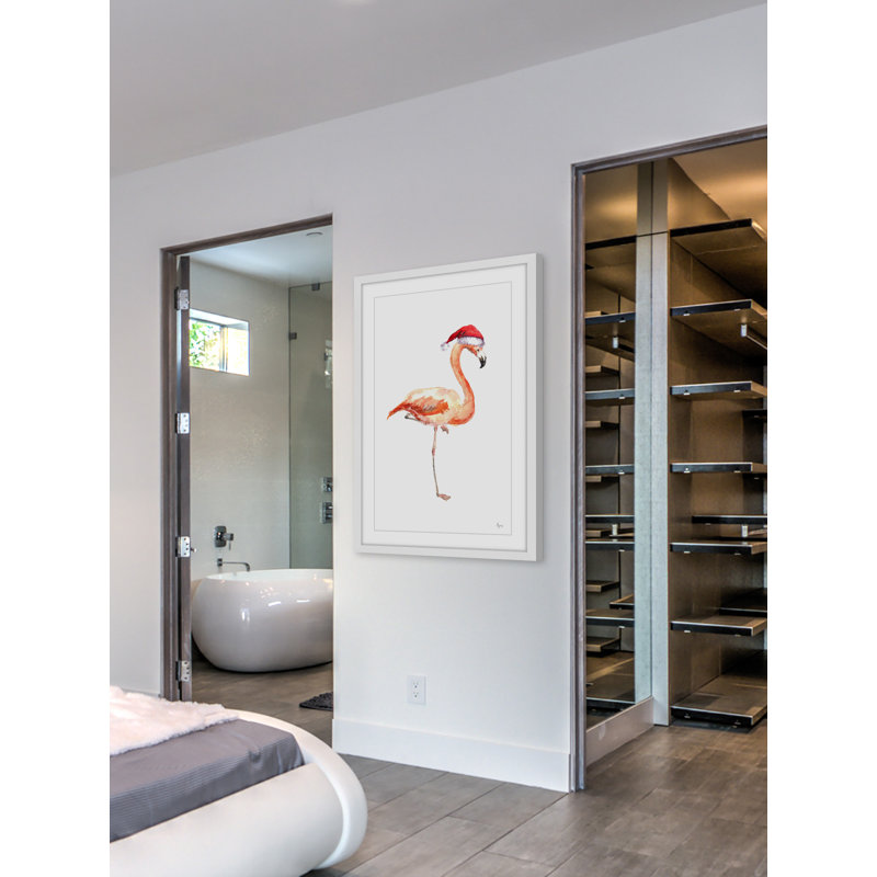 « christmas flamant rose », reproduction d’art encadrée, l 12 po x H 18 po x P 1,5 po