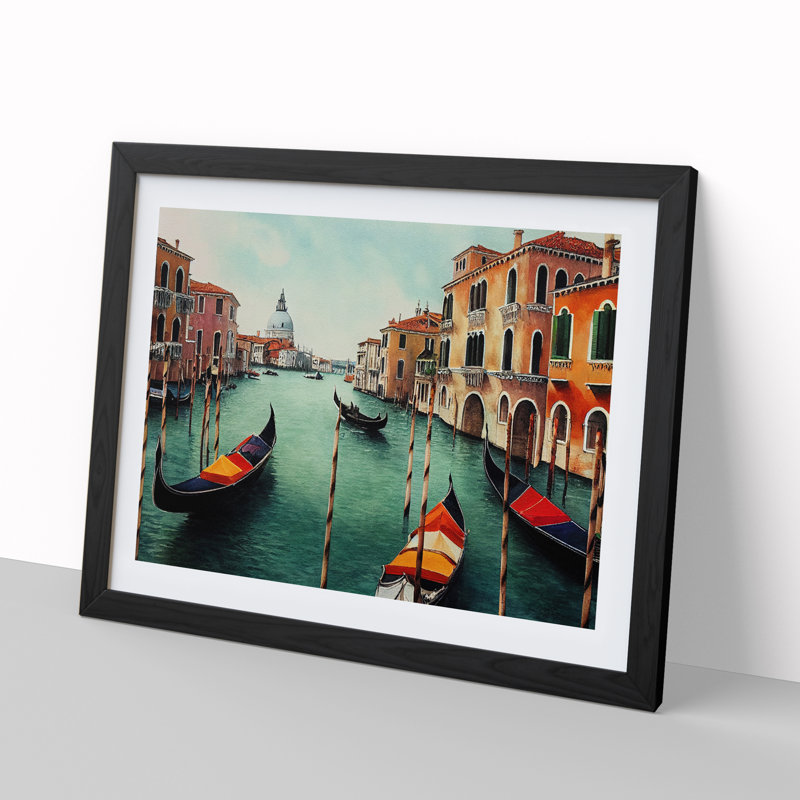 XH1022-9545X Venice Canal Watercolour Vol.1 - Single Picture Frame Painting, Black, 34cm H x 46cm W x 2cm D
