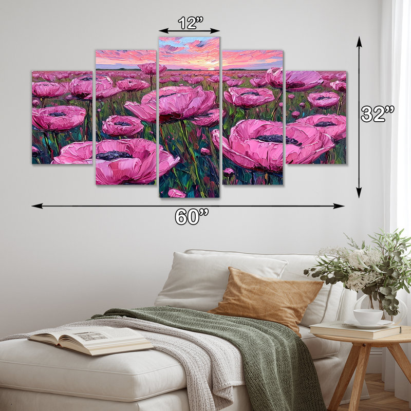 «Summer Tulips Sunset Meadow - Tulipes», ensemble de 5 décorations murales