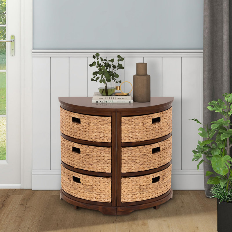 Armoire de rangement à 3 niveaux avec 3 paniers en osier, Noyer