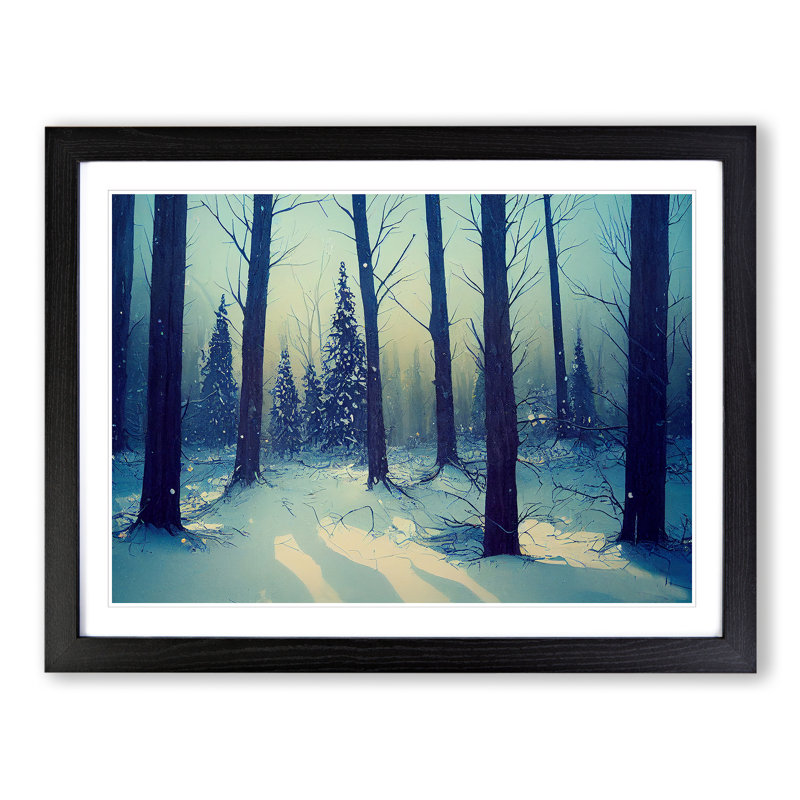 XH1022-10206X Winter Forest Pine Trees Vol.4 - Single Picture Frame Print, 25cm H x 34cm W x 2cm D, Black