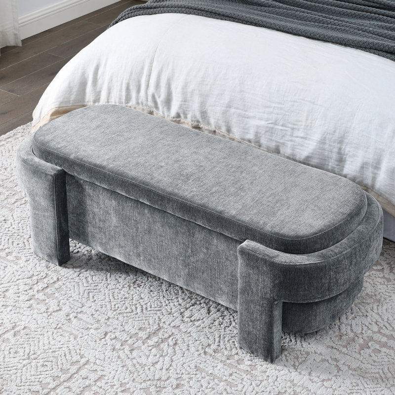 Chenille Upholstered Bench For Living Room & Entryway - Grey, 51.5''X20.5''X17'', Large Storage, Comfortable Seat, No Assembly Hallway With Grey Comfortable, Bedroom