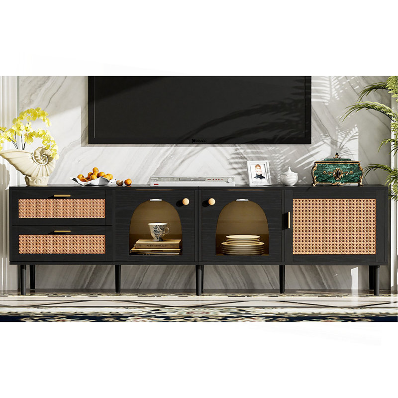 Meuble télé 80 po avec design - table de construction solide pour un grand espace média, Noir