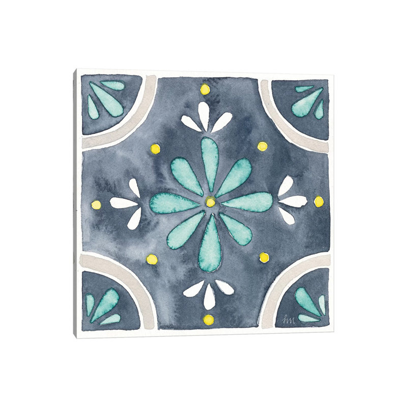 Garden Getaway Tile I Blue by Laura Marshall - Wrapped Canvas Painting, 30.48cm H x 30.48cm W x 1.91cm D