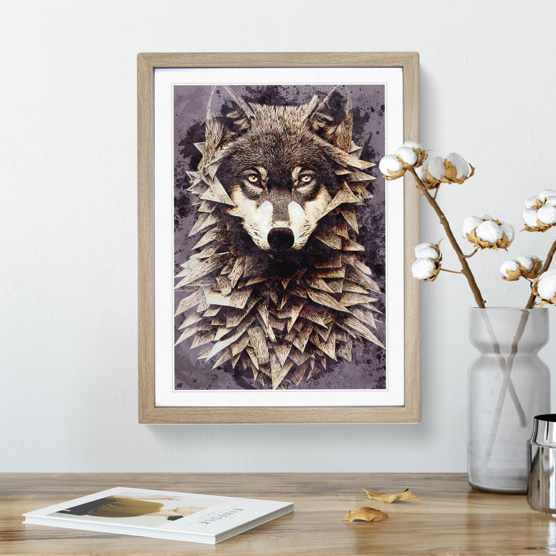 Spiked Wolf No.2 - Single Picture Frame Print, 34cm H x 25cm W x 2cm D, Oak Framed
