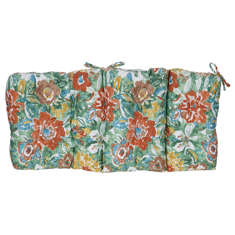 Outdoor Tufted Seat/Back Chair Cushion, 22" W x 21" D, White/Sun River Mist Floral