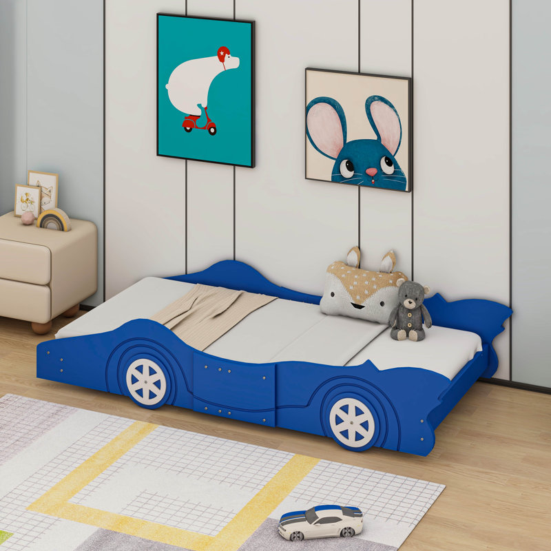 Twin Size Race Car-Shaped Platform Bed, Blue