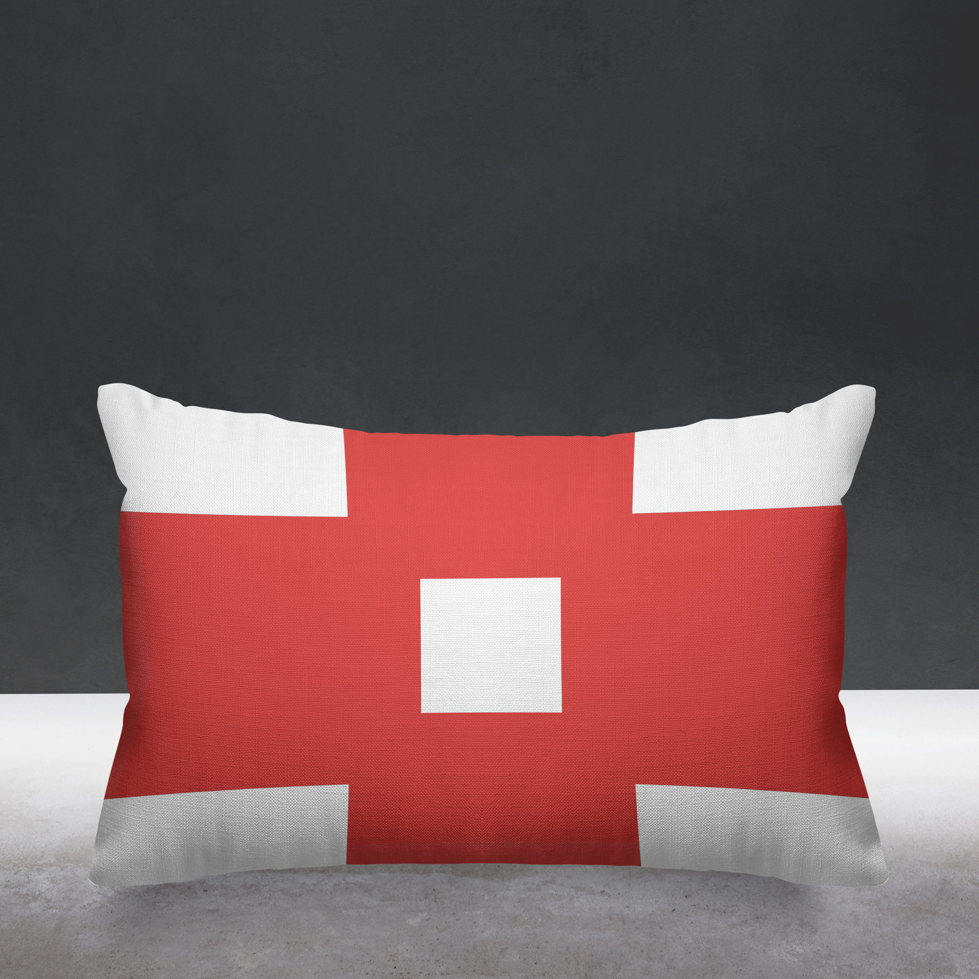 Luella Geometric Spun Polyester Indoor/Outdoor Lumbar Throw Pillow, Coral