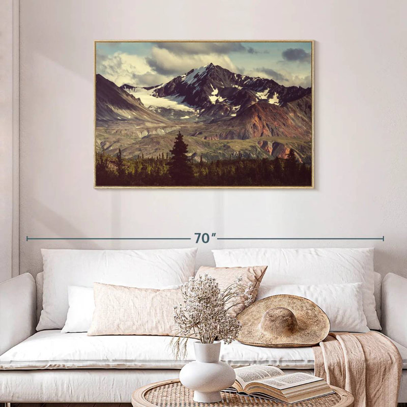 Montagnes de l'Alaska, Cadre flottant en bois naturel, 43 po x 29 po