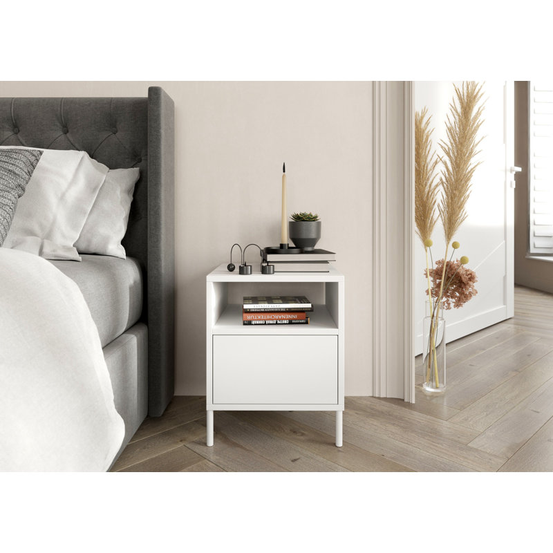 Caola 41cm W Bedside Table, White