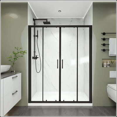 Porte de douche coulissante double avec verre trempé de 6 mm - l 60 po x H 72 po