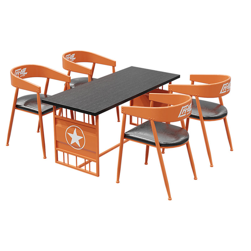 Table et chaises créatives de style industriel, 5, Plateau noir / base orange, Orange / noir