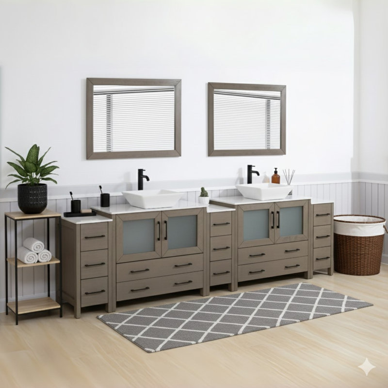  108" Double Bathroom Vanity Set with Mirror, Dark Gray