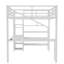 Grand lit mezzanine en métal avec bureau en L, garde-robe, escalier de rangement, USB et DEL, blanc