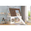 Lit superposé simple en bois avec toit, échelle et glissade, blanc et brun