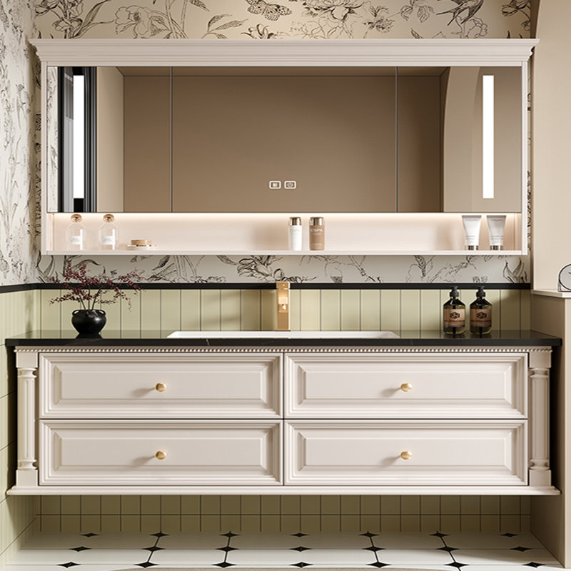Retro simple American-style bathroom cabinet, Off-White, 71"