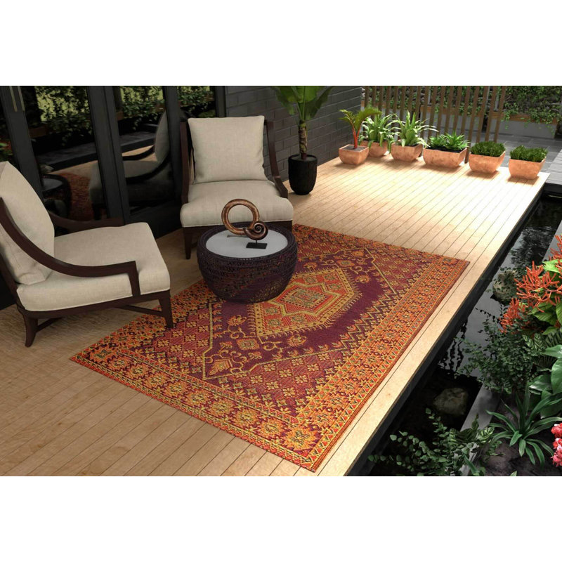 Tapis oriental oriental en polypropylène réversible, résistant aux rayons UV, 100% recyclé, Rectangle 6 pi x 9 pi