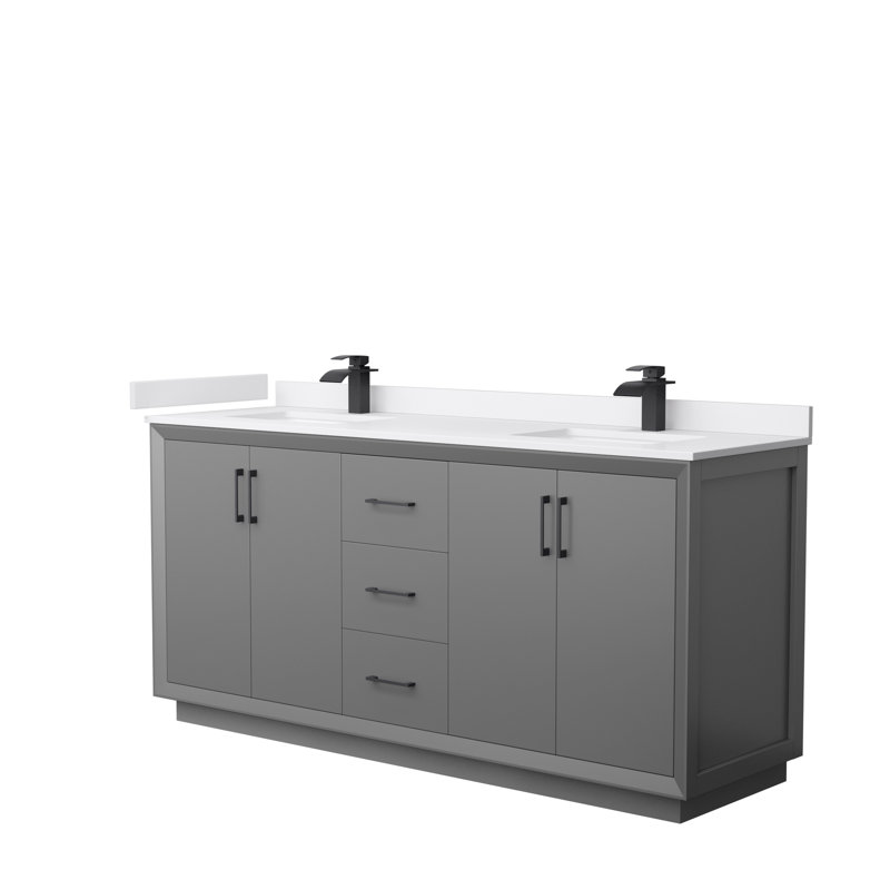Ensemble de meuble-lavabo double 72 po Strada, Marbre de culture de Carrare, Noir mat, Gris foncé