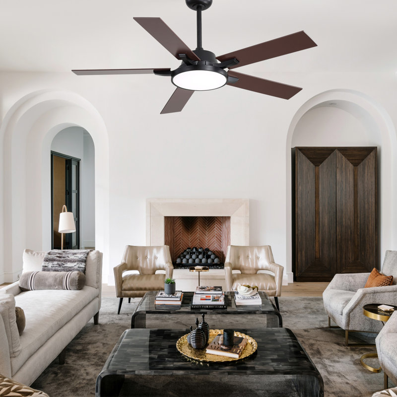 52 Inch Modern Black Ceiling Fan With Light And Remote, Silent DC Motor 6 Speeds Chandelier Ceiling Fan For Bedroom, Black