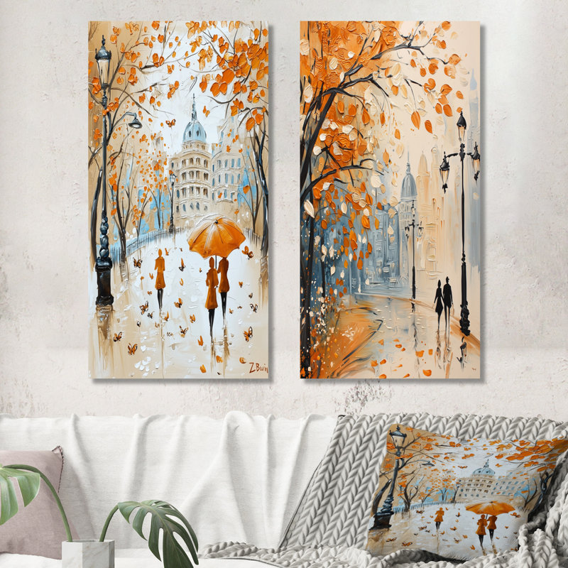 «Autumn Love Couple in Vienna Italy», impression d'art mural en métal 2 pièces, H 32 po x l 32 po