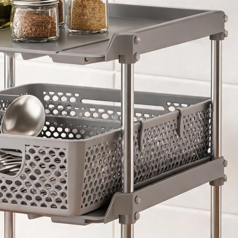 Grey pull-out three-tier storage rack (two-piece set) - Kitchen and bathroom sink cabinet under-cabinet storage unit