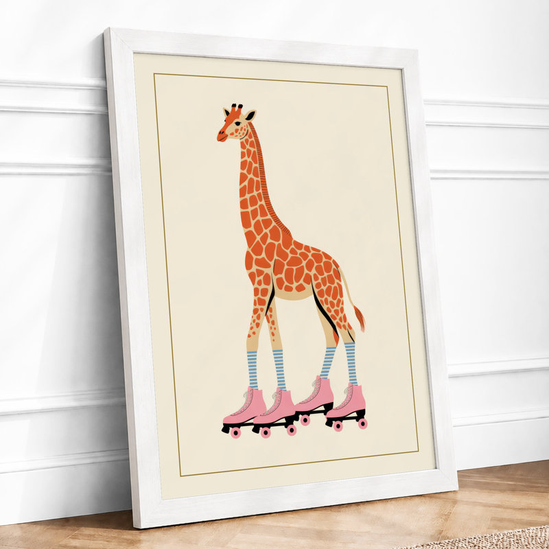 Giraffe on Roller Skates Novelty & Humour - Framed Print, A4 - 29.7 x 21.0 cm, White