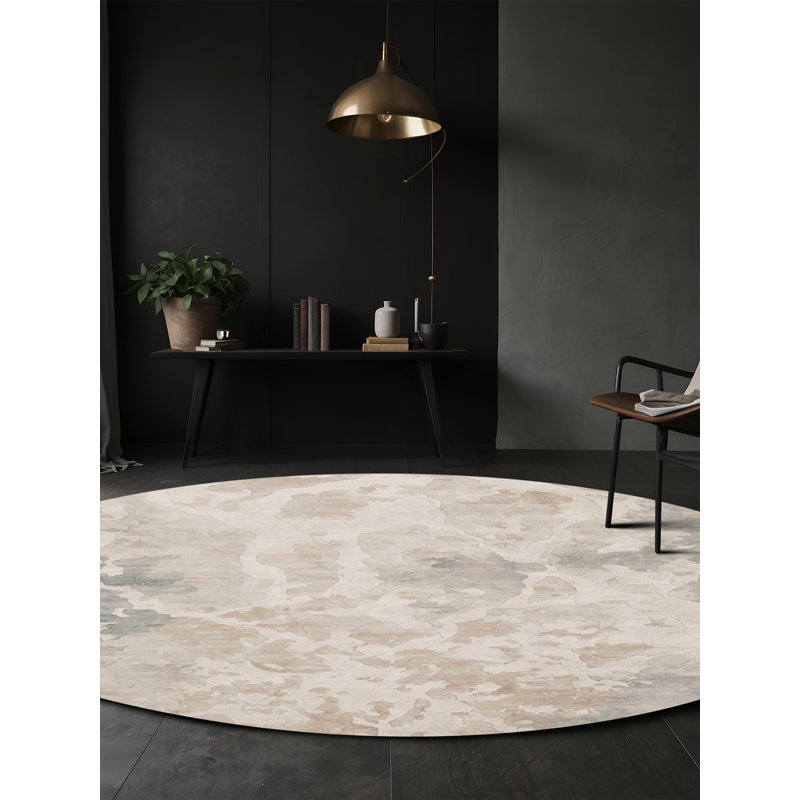 Tapis beige soyeux et moelleux, Rond 6 pi