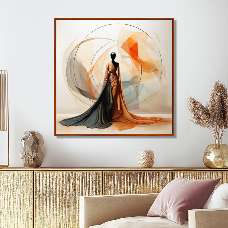 Abstrait contemporain danseur africain - art mural femme afro-américaine, H 16 po x l 16 po x P 1 po, Cadre flottant brun