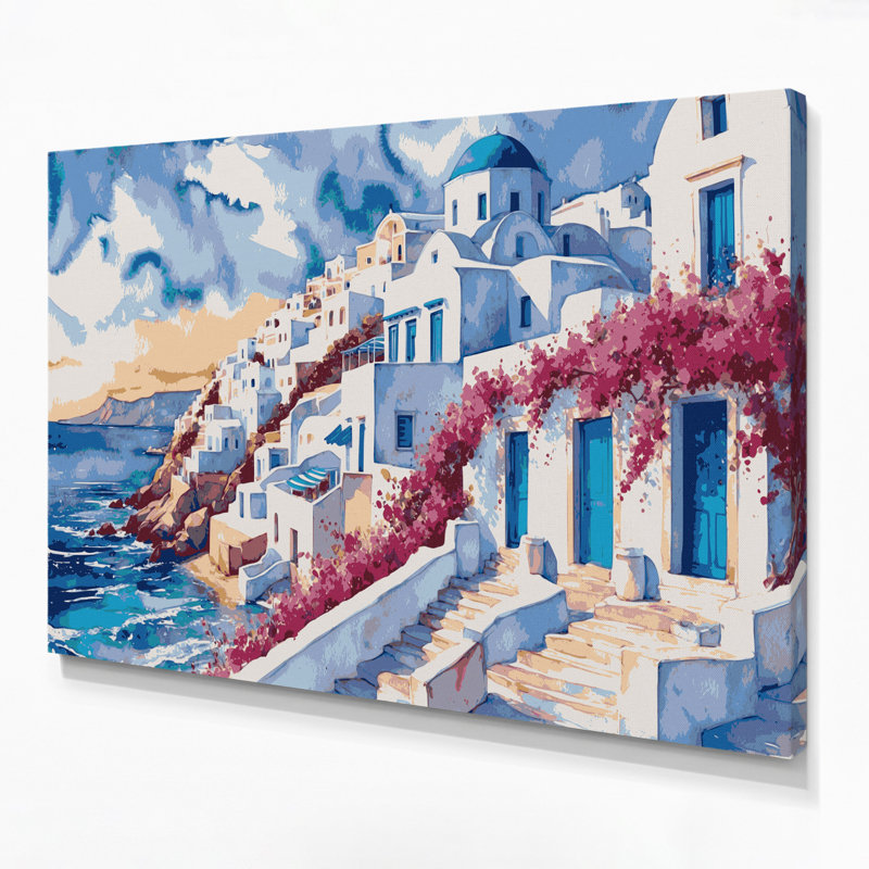 Art mural sur toile avec villes grises de Mykonos, Grèce, H 16 po x l 20 po