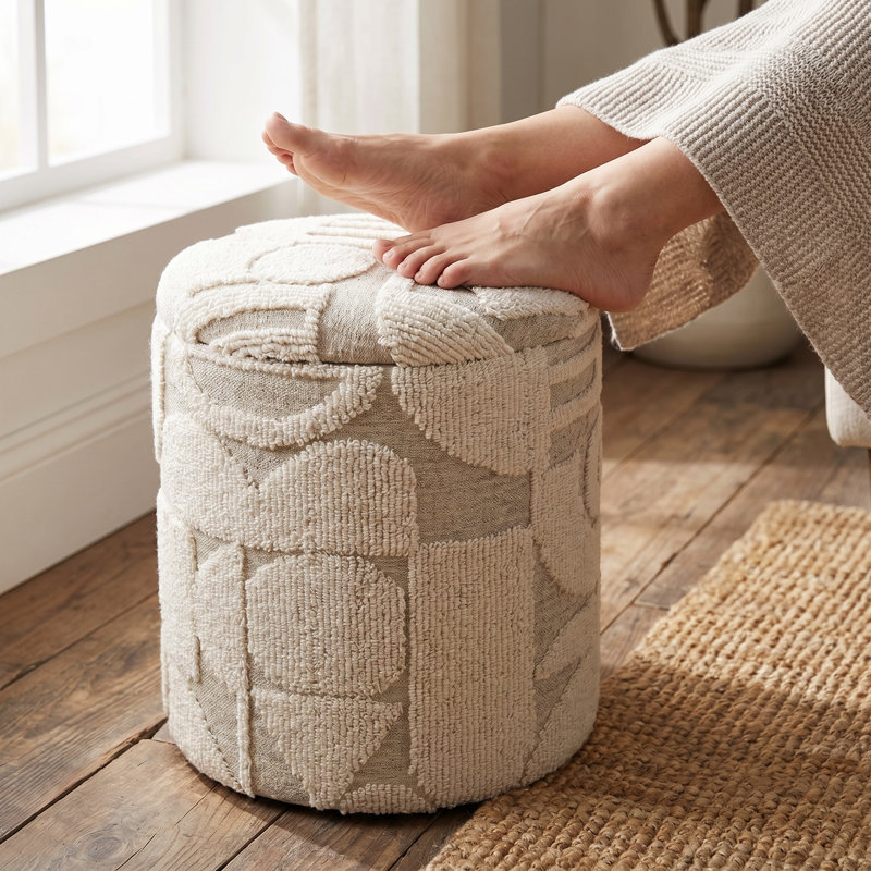Anding 16" Wide White Aztec Handwoven Fabric Storage Ottoman