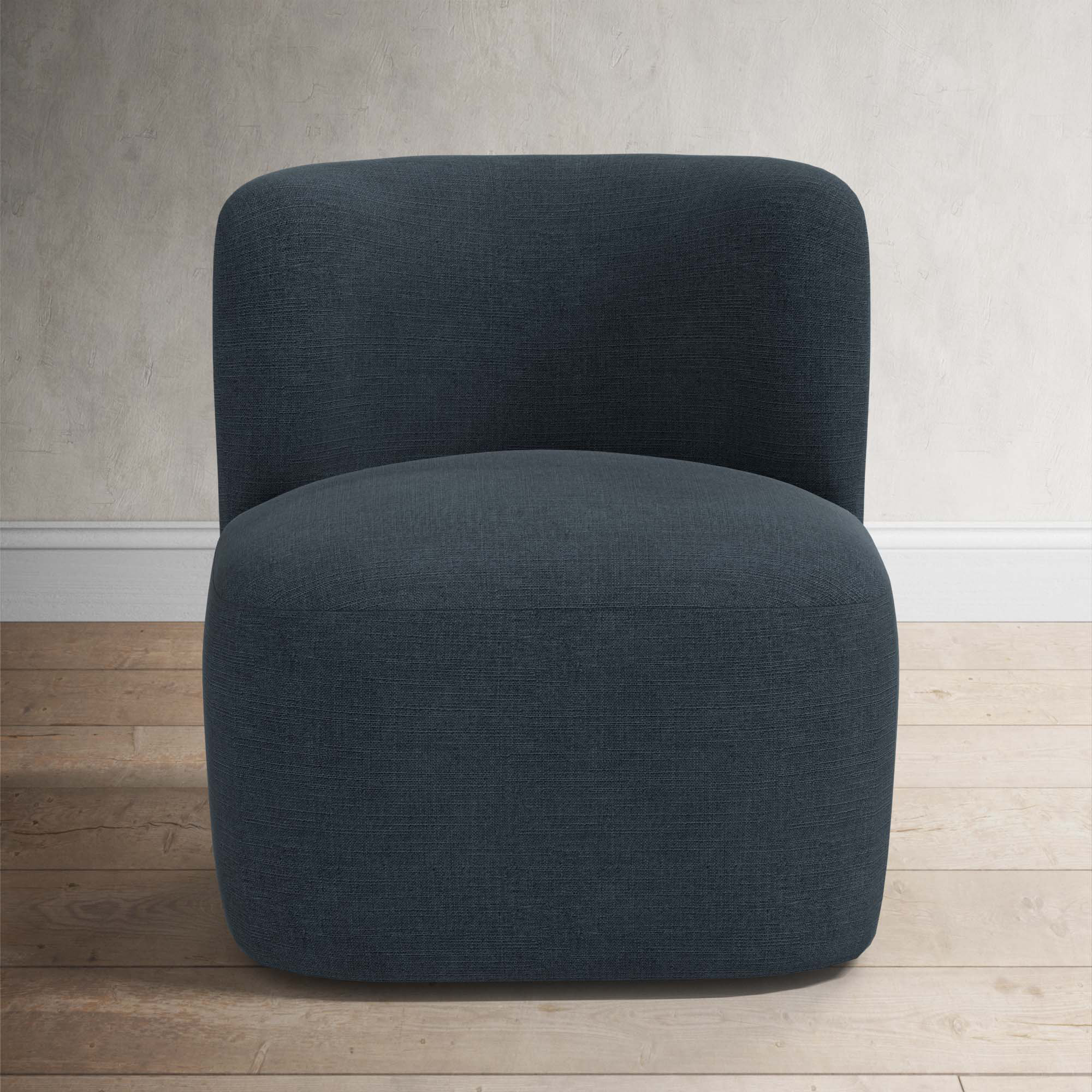Mariza Upholstered Swivel Accent Chair, Classic Navy Linen