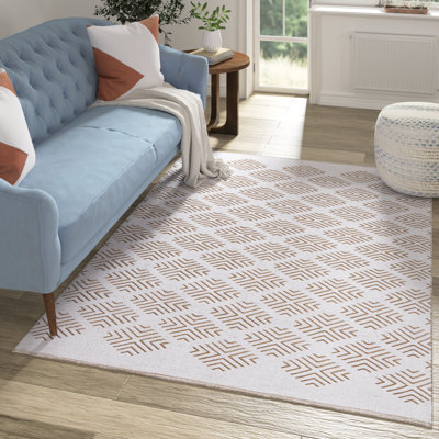 Tan/ White Diamond Modern Flatweave Cotton/Polyester Indoor Area Rug