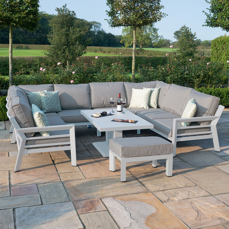 Bridgesjr U-Shaped Aluminium Sofa Set - with Rising Table, White, Light Grey