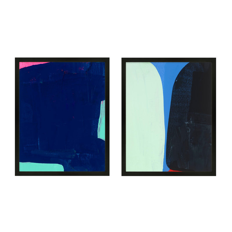 Deep Blue Set Of 2 Print by Andrea Stokes, 25" H x 20" W x 1.25" D, Black Framed