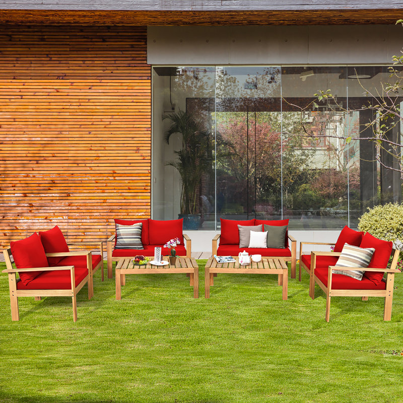 Acacia 8 - Person Patio Conversation Set with Cushions, Red