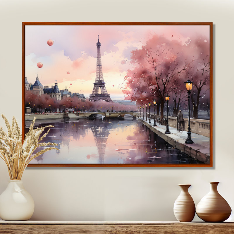 «Pink Twilight Rendezvous In Paris II», impressions sur toile de parcs d'attractions, H 34 po x l 44 po, Brun