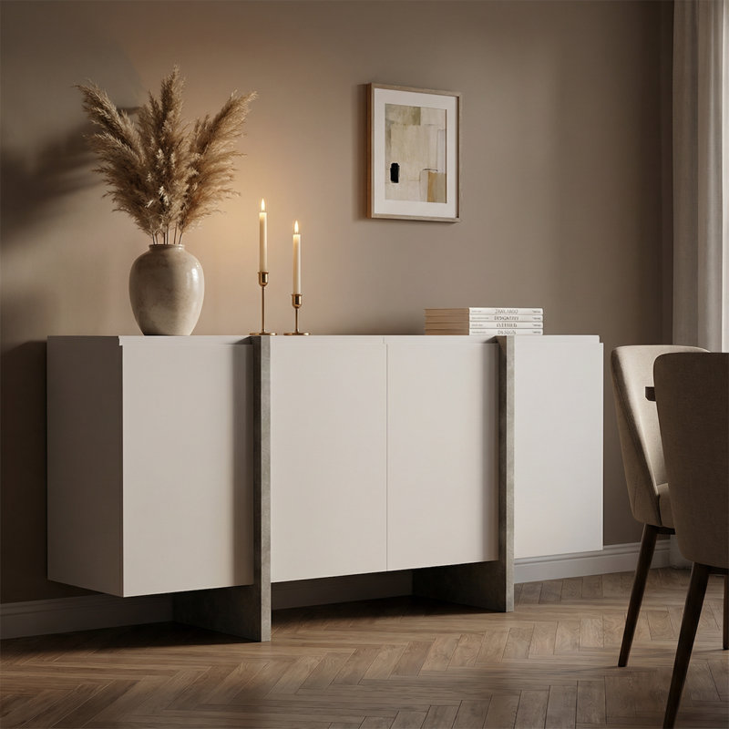 Bhahadur 70.9" Sideboard with Matte Finish, White/Concrete