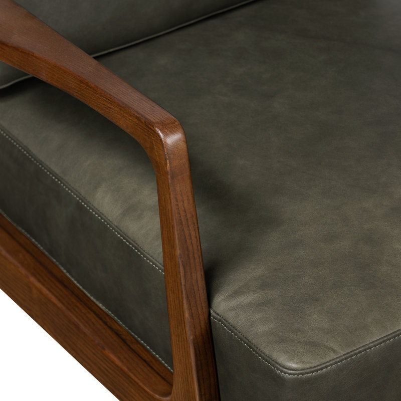 Verity Genuine Italian Leather Lounge Chair, Olivine Green Full Grain Leather