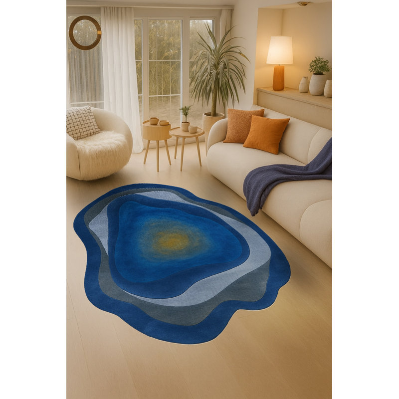 Tapis bleu tissé à motif abstrait lavable Mosso, 3'3" x 4'11"