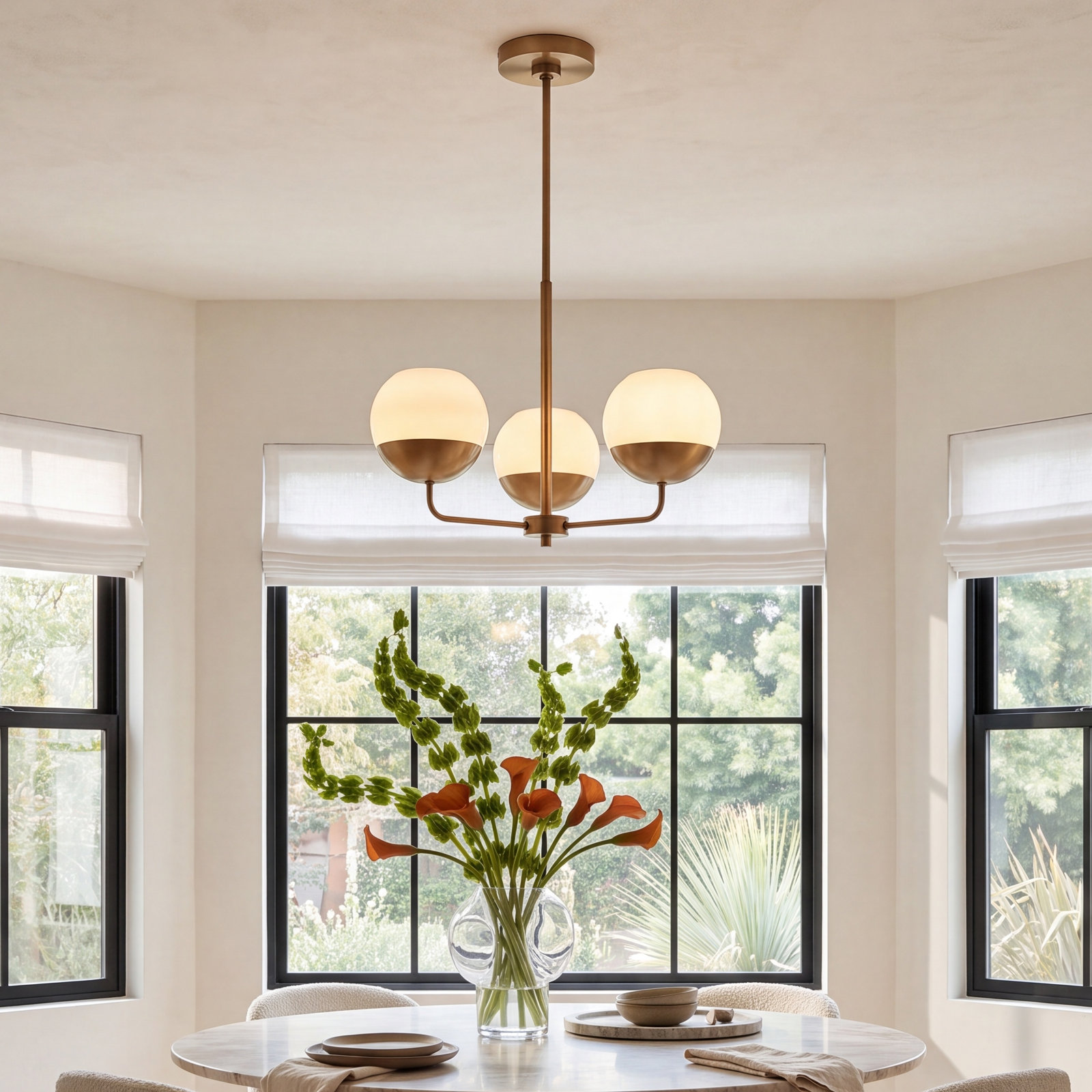 Avoca 3-Light Chandelier, Satin Brass