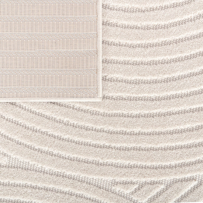 Modern Area Rug with Minimalist Line Pattern in Cream, Runner 2'8" x 8'2"