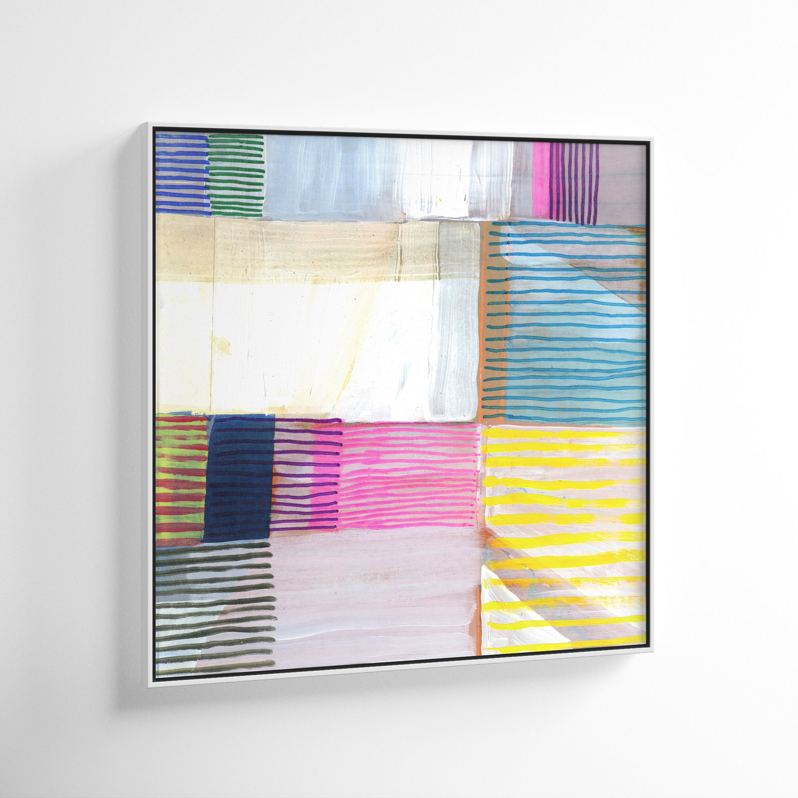 Clarendon "Bright Net III" Painting by Cartissi, 37.5" H x 37.5" W x 2" D, White Framed