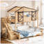 Lit superposé simple au dessus d'une maison double avec portes coulissantes de grange, tablettes de rangement et escalier de rangement, conception de maisonnette, naturel