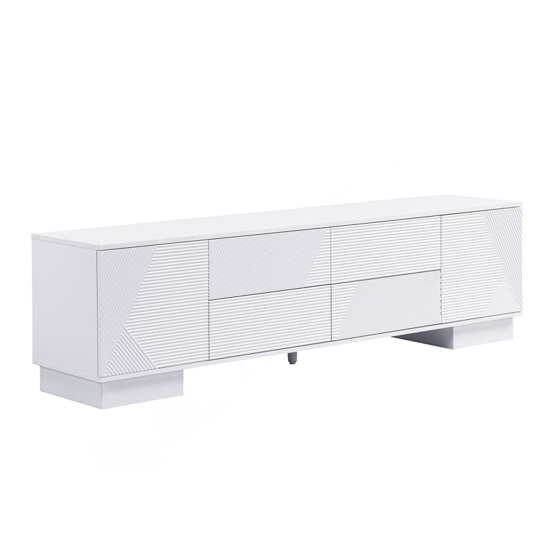 Modern TV Stand For Tvs Up To 75 Inches, Entertainment Center With Storage Cabinets, 4 Drawers And A Metal Center Leg, Minimalist Modern Media TV Console Table For Living Room