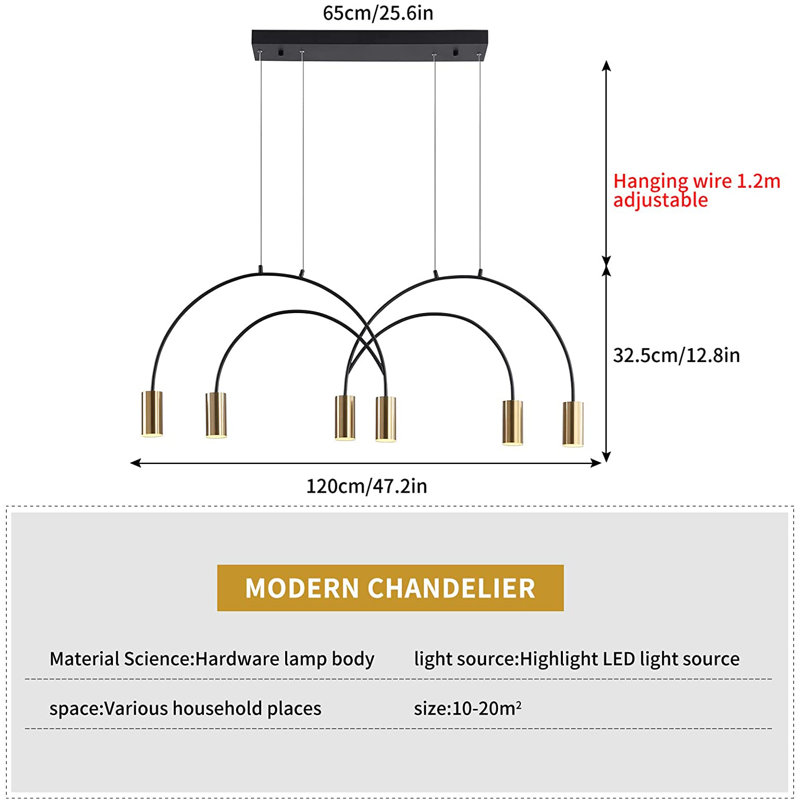 Luminaire suspendu linéaire à DEL à 6 lumières Modern Modern