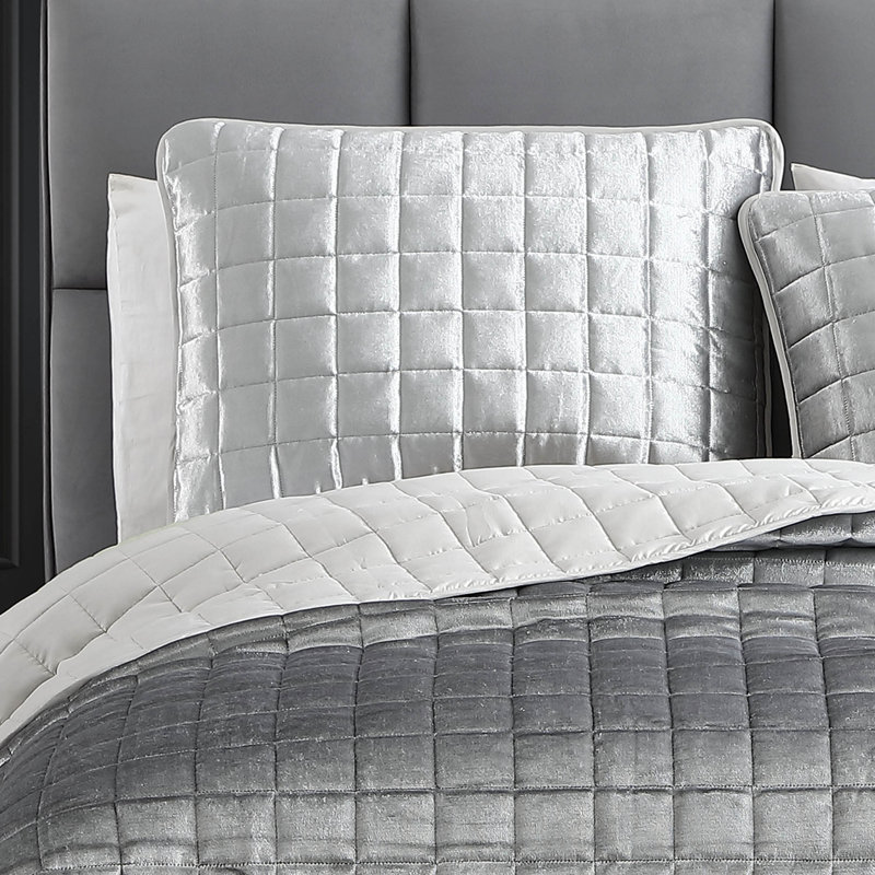 Silver King Microfiber Reversible Coverlet and Sham Set