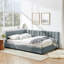 Structure de lit double capitonnée capitonnée, structure de canapé-lit avec dossier et accoudoirs confortables, lit double pour chambre à coucher, salon, velours gris-1835227977