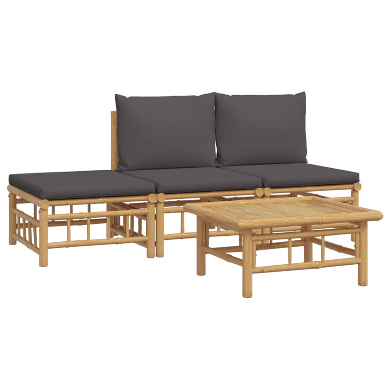 Ensemble de conversation pour 3 personnes avec coussins Christi, Gris foncé