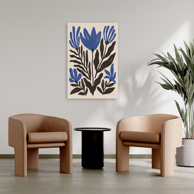 Simple pétales II bleu - art floral crème bleu-noir, H 36 po x l 24 po
