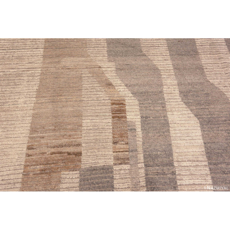 Grand tapis décoratif moderne abstrait brun et beige